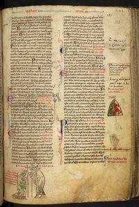 Royal 14 C. VII f.122r Roger Nigel, London püspöke, Abington Edmundot canterbury érsekévé szenteli;