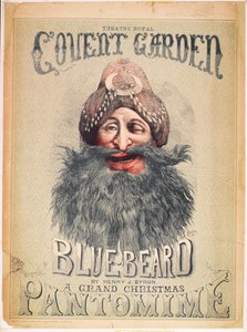 Poszter a „Kék szakáll” karácsonyi pantomimjához, Henry J. Byron producere a Theatre Royal-ban, Covent Garden, 1860 körül