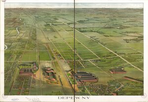 Madártávlat. Tájolása észak jobbra. LC Panoramic maps (2. kiadás), 555.1 Raszterképként is elérhető a Library of Congress webhelyén. LC-másolat tintával ellátva. Bélyegző: Compliments Depew Improvement Co.; S. Jay Ohart, ügyvéd alkotó: Matthews-Northrup Company
