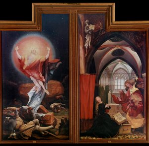 Issenheim (vagy Isenheim) oltárképe: "" A feltámadás"" "" Az Angyali üdvözlet"" Panels by Mathis Neithardt Gothardt dit Matthias Grunewald (1480-1528) (ec.all.) 1512-1516 Colmar, Musee Unterlinden