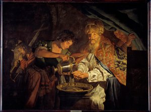 Poncius Pilátus (Pontius Pilatius) kezet mos Poncius Pilátus (Kr. e. 10-39), Júdeus prefetja, aki haszontalannak ítéli Jézus Krisztus elítélését, megmossa a kezét, jelezve, hogy nem ért egyet – Mathias Stomer (Matthias Stom) (1600-1650) festménye )