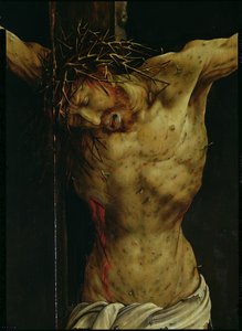 A keresztre feszítés az Isenheim-oltárról, Krisztus torzójának részlete, 1512-16 körül olaj, tábla részlet