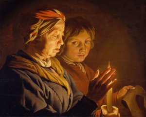 Öregasszony és egy fiú gyertyafénynél, 1630-1650. alkotó: Matthias Stomer