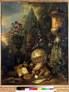 Vanitas, csendélet vázával (Vanitas, csendélet vázával). Matthias Withoos (1627-1703) festménye. Olaj, vászon, 83 x 67 cm. 17. századi holland művészet. Puskin Szépművészeti Múzeum, Moszkva.