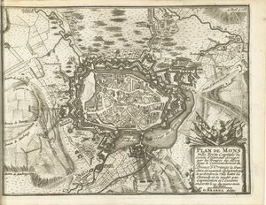 Beleg van Bergen, 1709 Az Alliez csapatok által ostromlott Mons Ville Forte (...) térképe. Narancs hercegének parancsnoksága alatt (...) (cím a tárgyon)