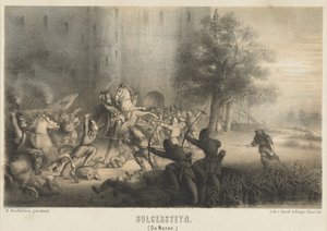 Bulgersteynt a normannok ostromolták, 810 körül Bulgersteyn (A norvégok) (cím a tárgyon) alkotó: Matthijs Willem Gerardus Michielsen
