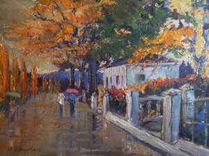 Őszi esős utca alkotó: Matthys Moss