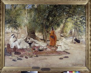 A Hospitalite étkezés. Az arab élet jelenete Chelma oázisában Biskra közelében, Algériában. Maurice Bompard (1857-1936) festménye 1891 (olaj, vászon)