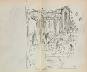 Olasz vázlatfüzet: Híd figurákkal, 95. és 96. oldal, 1898-1899. alkotó: Maurice Brazil Prendergast