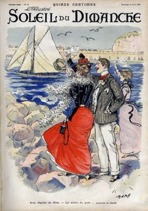 Nizza kapujánál, a kikötő kijáratánál. Mars-akvarellről. Metszet a „Le sun-du-dimanche”-ban, április 18 alkotó: Maurice Charles Mathieu Bonvoisin