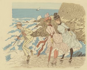 A La Condamine mólóján állva Monte Carlóban; Monaco. (színes litó) alkotó: Maurice Charles Mathieu Bonvoisin