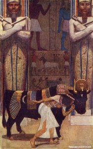 Az asszonylány és a bata bika a The Peasant Who Became King című meséből, illusztráció Donald A. Mackenzie "Egyptian Myth and Legend" című, 1907-ben megjelent művéből.