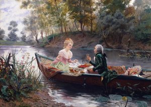 Egy romantikus ebéd (olaj a panelen) alkotó: Maurice Leloir