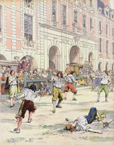 Boutteville és Beuvron párbajt vív a Place Royale-on alkotó: Maurice Leloir