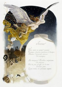Február „” A hónap dala””, Jérôme Doucet, illusztráció - Maurice Leloir, szerk. Reims 1904. L. Michaud alkotó: Maurice Leloir