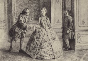 Illusztráció Jean-Jacques Rousseau vallomásai III. könyvéhez (metszet) alkotó: Maurice Leloir