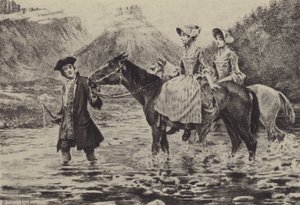 Jean-Jacques Rousseau két fiatal nőnek segít átkelni a patakon (mélynyomás) alkotó: Maurice Leloir