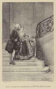 Jean-Jacques Rousseau megcsókolja Madame de Boufflers-t (metszet) alkotó: Maurice Leloir