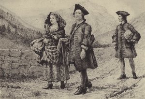 Jean-Jacques Rousseau az úton két társával (mélynyomás) alkotó: Maurice Leloir