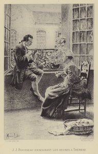 Jean-Jacques Rousseau órákat tanít Therese-nek (mélynyomás) alkotó: Maurice Leloir