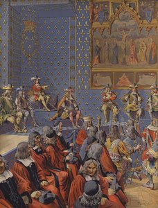 XIV. Lajos király csizmában ül a parlamentben alkotó: Maurice Leloir