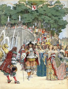 Nicolas Fouquet fogadta XIV. Lajos angol királyt Vaux Le Vicomte-i kastélyában, Franciaországban augusztus 17-én alkotó: Maurice Leloir