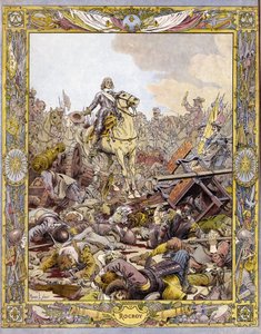II. Lajos Bourbon Conde (Bourbon-Conde) herceg, a Grand Conde (1621-1686), Enghien hercege Fontaine grófjának holttestét köszönti a spanyolok elleni rocroi-i csatában (Rocroy), május 19-én alkotó: Maurice Leloir
