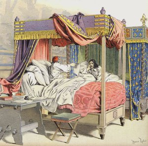 Richelieu és XIII. Lajos király szomszédos ágyakban a Cinq-Mars összeesküvésének idején alkotó: Maurice Leloir