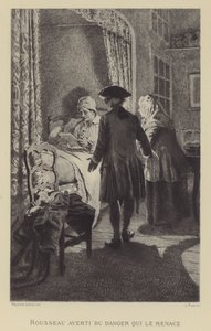 Rousseau figyelmeztetett az őt fenyegető veszélyre (metszet) alkotó: Maurice Leloir