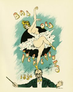 Plakát az összefüggéstelenségek báljához, 1885 és 1896 között Párizsban, a Jules Levy által 1882-ben elindított művészeti mozgalom részeként rendezett bál, az inkoherens művészetek, Maurice Neumont (1868-1930) Illustration en lithographie, meztelen táncosn