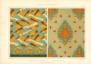 Szecessziós tapéta minták rovarokkal és tengeri állatokkal (litográfia) alkotó: Maurice Pillard Verneuil