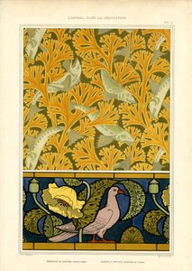 Hal és galamb motívumok a díszítő természetben sűrítés (litográfia) alkotó: Maurice Pillard Verneuil