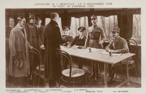 Az első világháborút lezáró fegyverszünet aláírása, Compiegne-i erdő, Franciaország alkotó: Maurice Pillard Verneuil