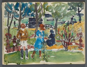Skizzenbuch, The Dells, Nr. 127, Seite 110 & 111: Figuren in einer Landschaft alkotó: Maurice Prendergast