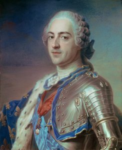XV. Lajos (1710 - 1774) portréja páncélban, a Szentlélek Rend zsinórjaival és az Aranygyapjúval. Maurice Quentin Delatour pasztellje, Quentin De La Tour vagy Quentin De Latour (1704-1788) alkotó: Maurice Quentin de La Tour