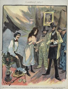 Maurice Radiguet (1866-1941) illusztrációja a „” Le Rire””” francia magazin számára, 1895. 46. szám – „Flagrant Delit”” – Ben monsieur biztos, ez egy vicces törvény, amely 35 fokos hőségben tiltja megnyugodni”” alkotó: Maurice Radiguet