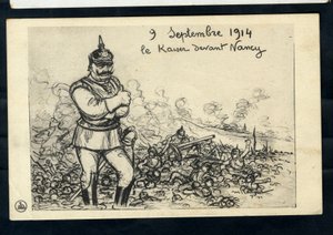 Képeslap, fekete-fehér szatirikus alkotó: Maurice Radiguet