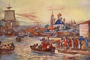 Nagy Péter haditengerészeti előkészületei (színes litográfia)