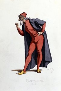 Jelmez és színházi karakter: Pantalone (en fr. Pantalone, orvos) a „Masques et bouffons”-ból merít (olasz vígjáték: Commedia dell