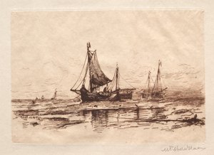 Horgászcsónakok a scheveningeni tengerparton. alkotó: Maurits Frederik Hendrik De Haas