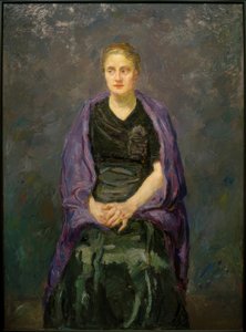 Minna Beckmann-Tube portréja lila sállal alkotó: Max Beckmann
