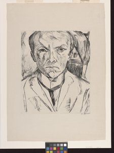 Elülső Önarckép Ház Oromzattal A Háttérben alkotó: Max Beckmann