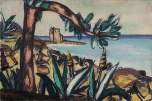 Tengerparti táj agávékkal és régi várral alkotó: Max Beckmann