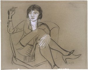 Quappi klubfotelben, dohányozva alkotó: Max Beckmann