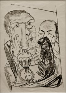 Önarckép macskával és lámpával alkotó: Max Beckmann