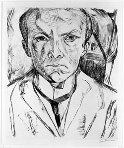 Önarckép szemből, háttérben házoromzattal alkotó: Max Beckmann