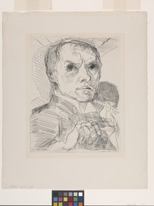 Önarckép ceruzával (szárazpont, törtfehér fektetett papíron) alkotó: Max Beckmann