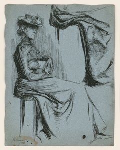 Kalapos ülő nő, jobbra néző profilban, és ruhájának részlettanulmánya alkotó: Max Beckmann