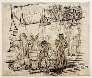 Katonák fürdője - katonák zuhanyoznak alkotó: Max Beckmann