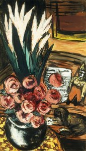 Csendélet vörös rózsákkal és Butchyval; Stillben mit Roten Rosen und Butchy alkotó: Max Beckmann
